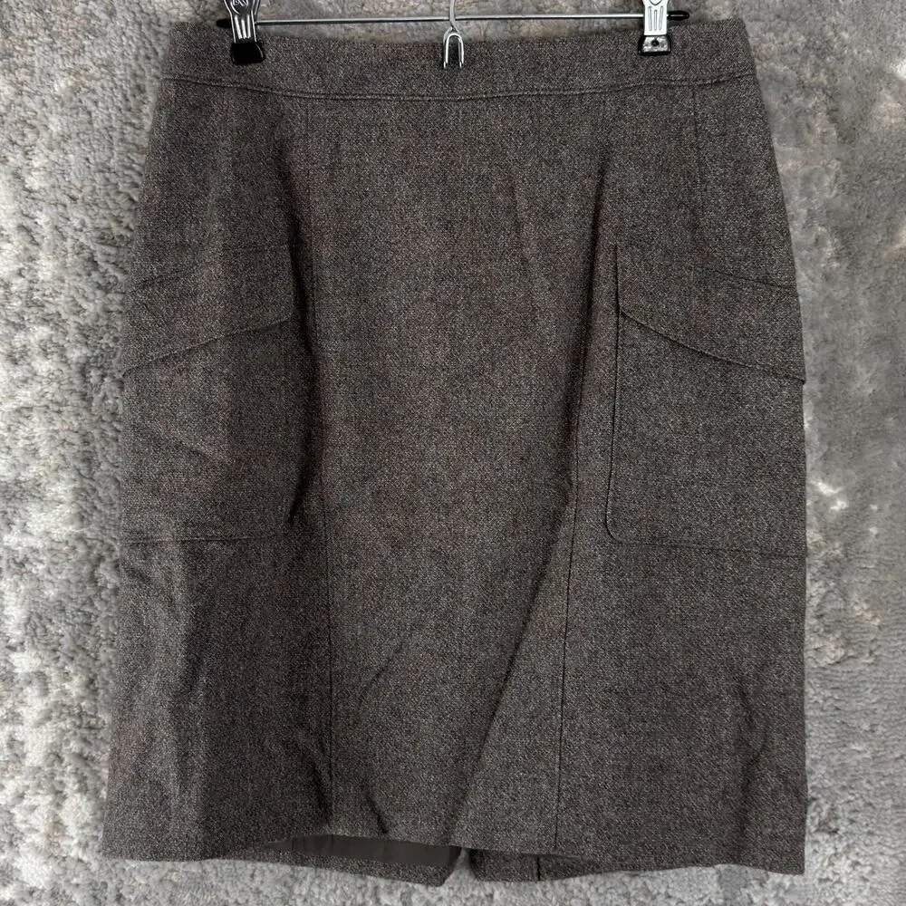 Ann Taylor Petite Size 12P Wool Blend Minimalist Career‎ Pencil Skirt Gray Zip
